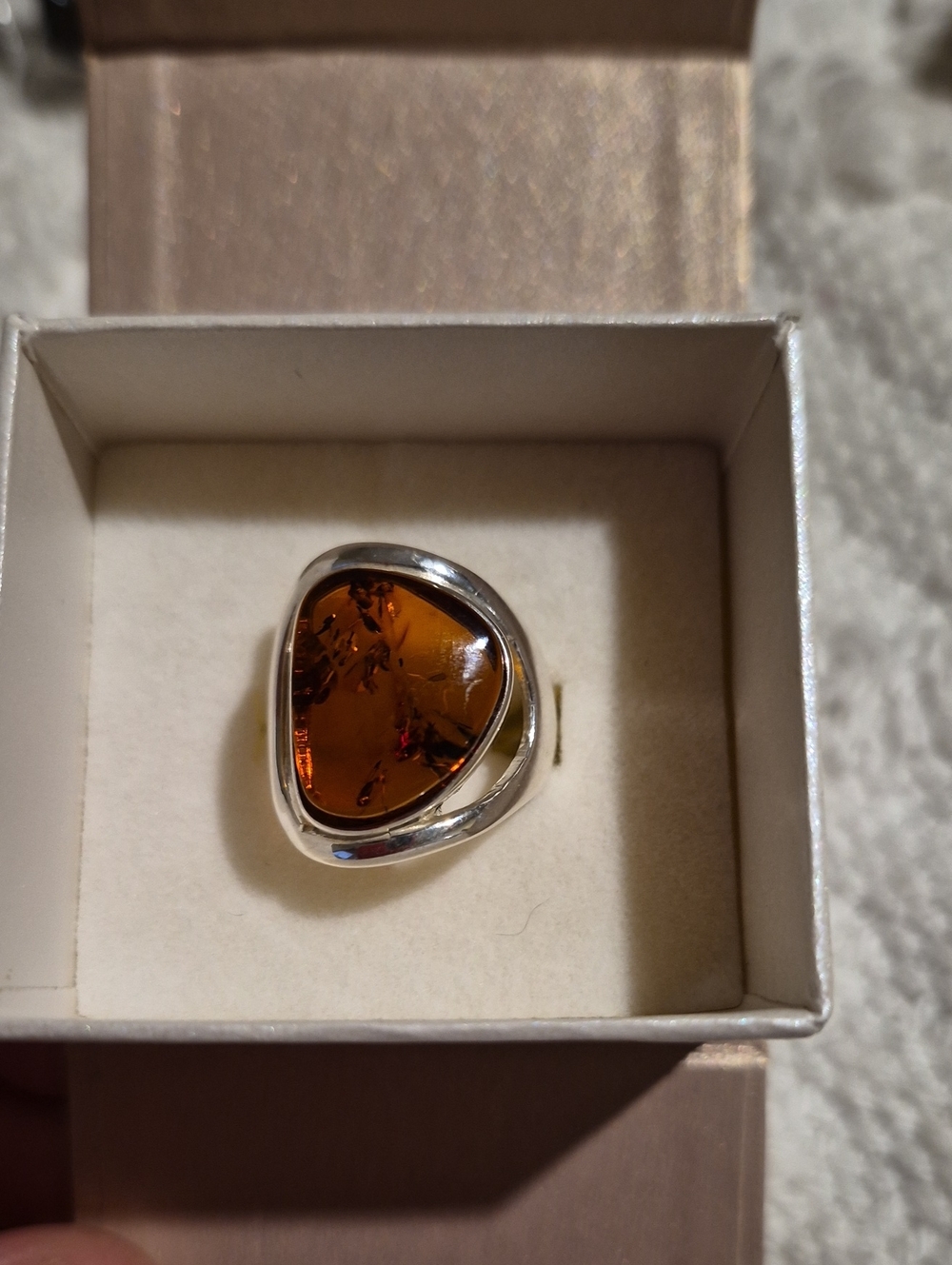 Sterling Silver Baltic Amber Cocktail Ring - Rich Honey Brown